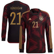 Germany Away Authentic Shirt - Long Sleeve with Gündogan 21 printing - Kit Captain