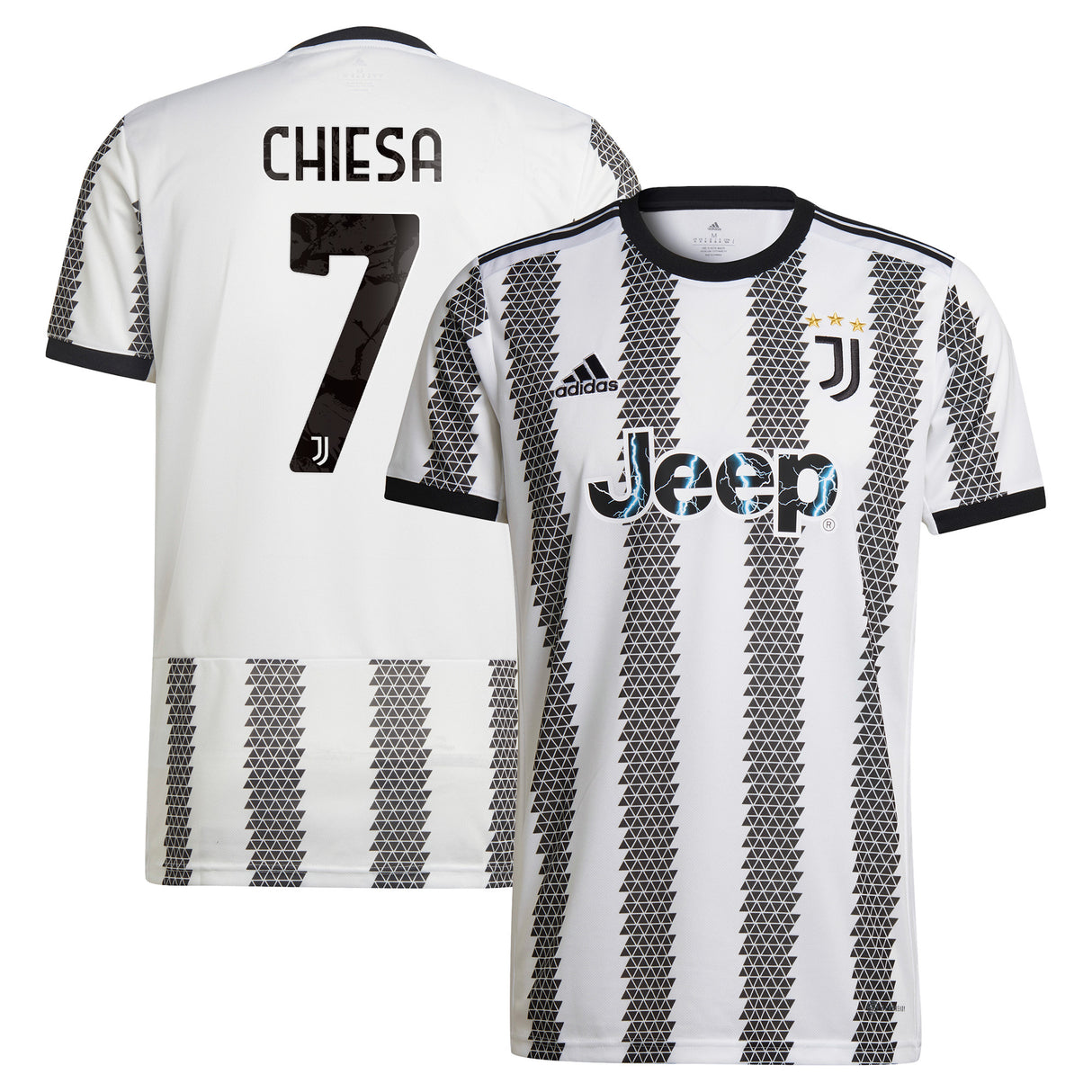 Juventus Home Shirt 2022-23 - Kids with Chiesa 7 printing - Kit Captain