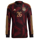 Germany Away Authentic Shirt 2022 - Long Sleeve with Moukoko 26 printing - Kit Captain