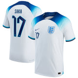 England Home Match Shirt 2022 with Saka 17 printing - Kit Captain