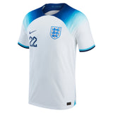 England Home Match Shirt 2022 with Bellingham 22 printing - Kit Captain