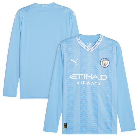 Manchester City Puma Home Shirt 2023-24 - Long Sleeve - Kids - Kit Captain