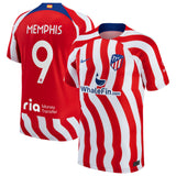 Atlético de Madrid Metropolitano Home Stadium Shirt 2022-23 with Memphis 9 printing - Kit Captain