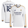 Real Madrid adidas Home Authentic Shirt 2023-24 - Long Sleeve with Tchouaméni 18 printing - Kit Captain