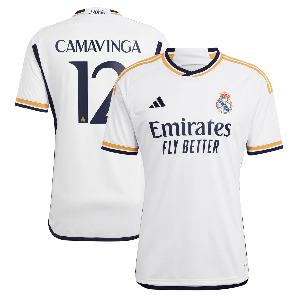 Real Madrid adidas Home Shirt 2023-24 with Camavinga 12 printing - Kit Captain