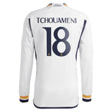 Real Madrid adidas Home Shirt 2023-24 - Long Sleeve with Tchouaméni 18 printing - Kit Captain