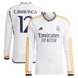 Real Madrid adidas Home Shirt 2023-24 - Long Sleeve with Camavinga 12 printing - Kit Captain