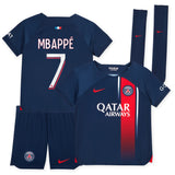 Paris Saint-Germain Nike Home Stadium Kit 2023-24 - Little Kids with Mbappé 7 printing - Kit Captain