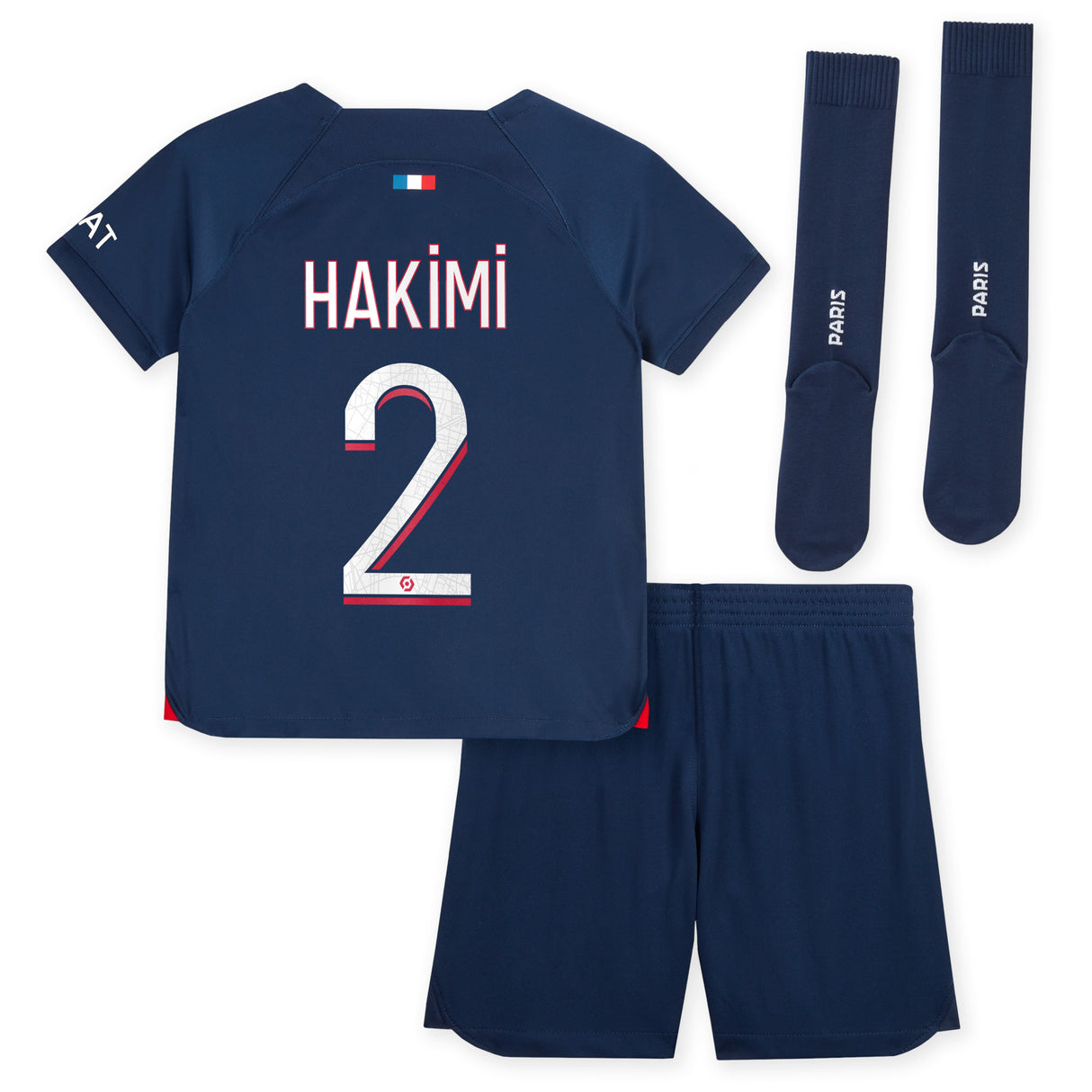 Paris Saint-Germain Nike Home Stadium Kit 2023-24 - Little Kids with Hakimi 2 printing - Kit Captain