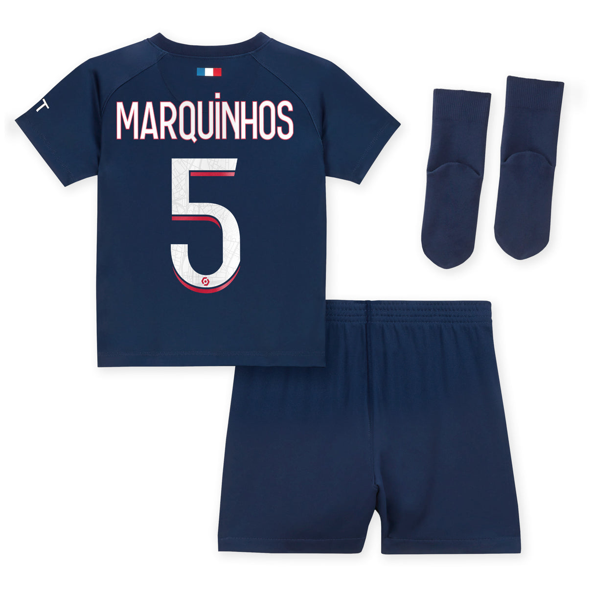 Paris Saint-Germain Nike Home Stadium Kit 2023-24 - Infant with Marquinhos 5 printing - Kit Captain