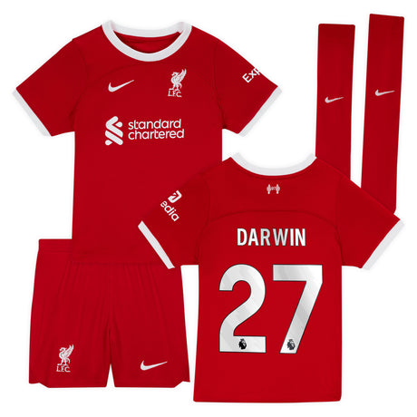 Liverpool Nike Home Stadium Kit - 2023-24 - Little Kids with Darwin 27 printing - Kit Captain