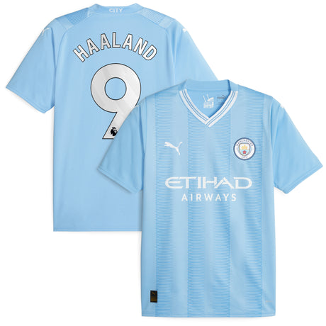 Manchester City Puma Home Shirt 2023-24 with Haaland 9 printing - Kit Captain