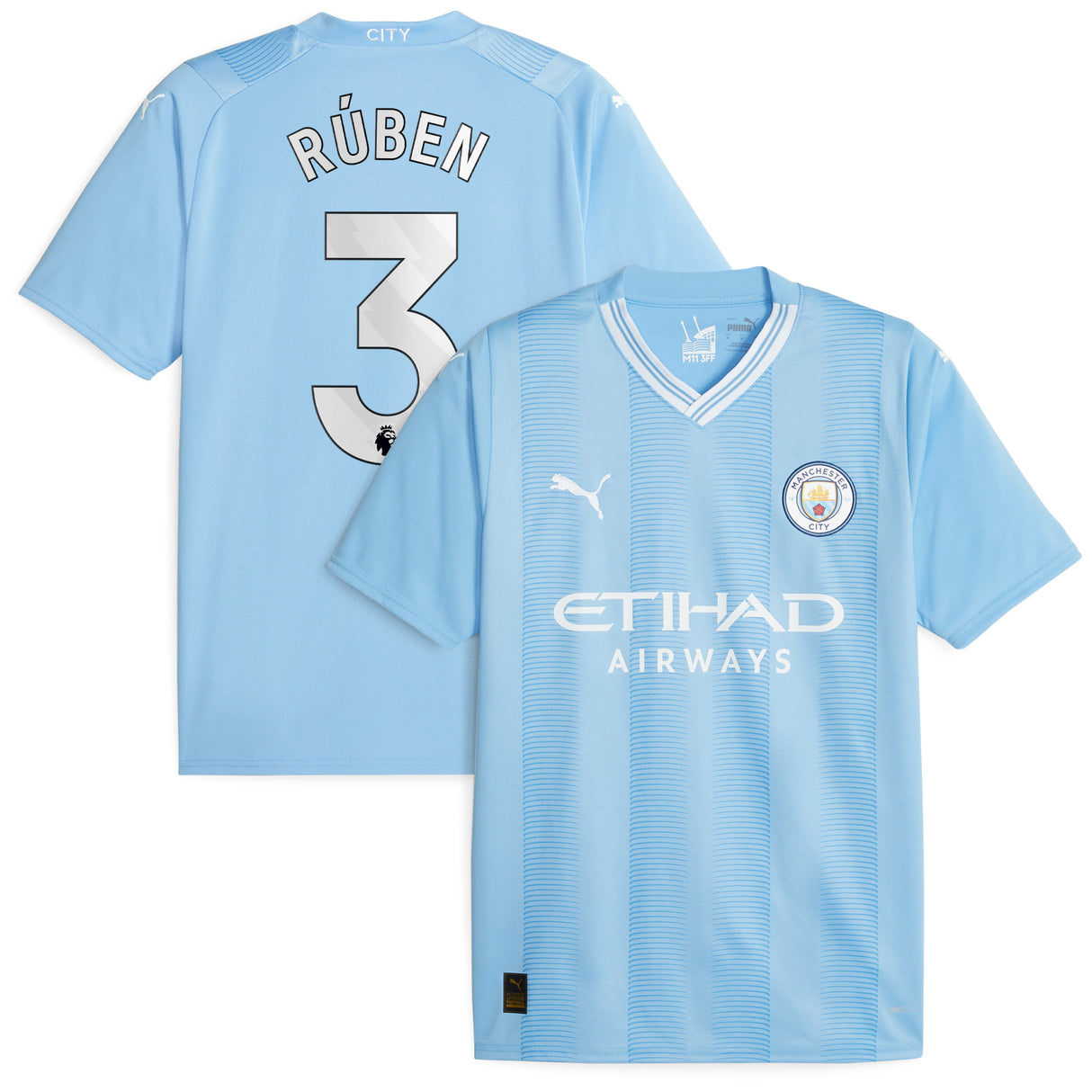 Manchester City Puma Home Shirt 2023-24 with Rúben 3 printing - Kit Captain