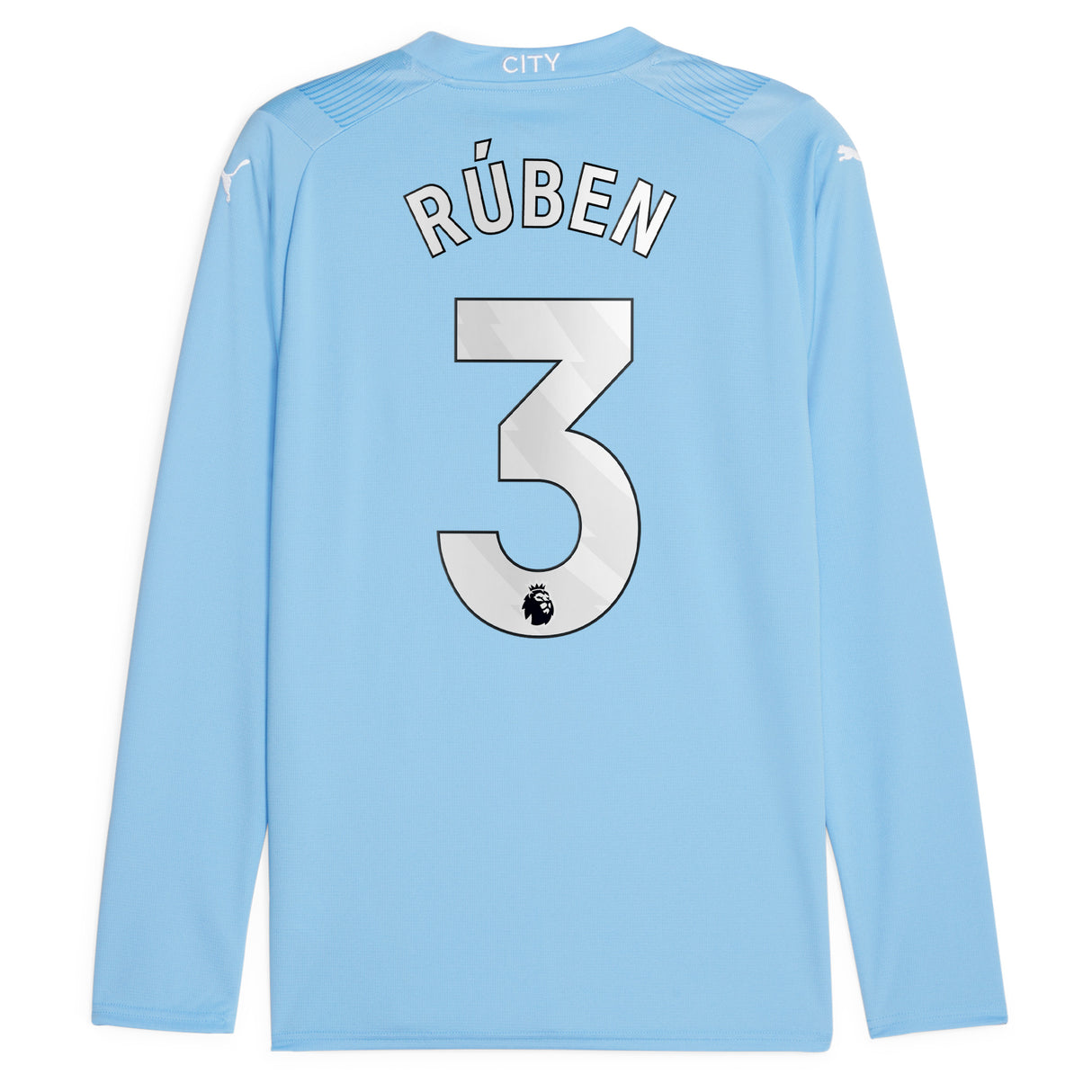 Manchester City Puma Home Shirt 2023-24 - Long Sleeve with Rúben 3 printing - Kit Captain