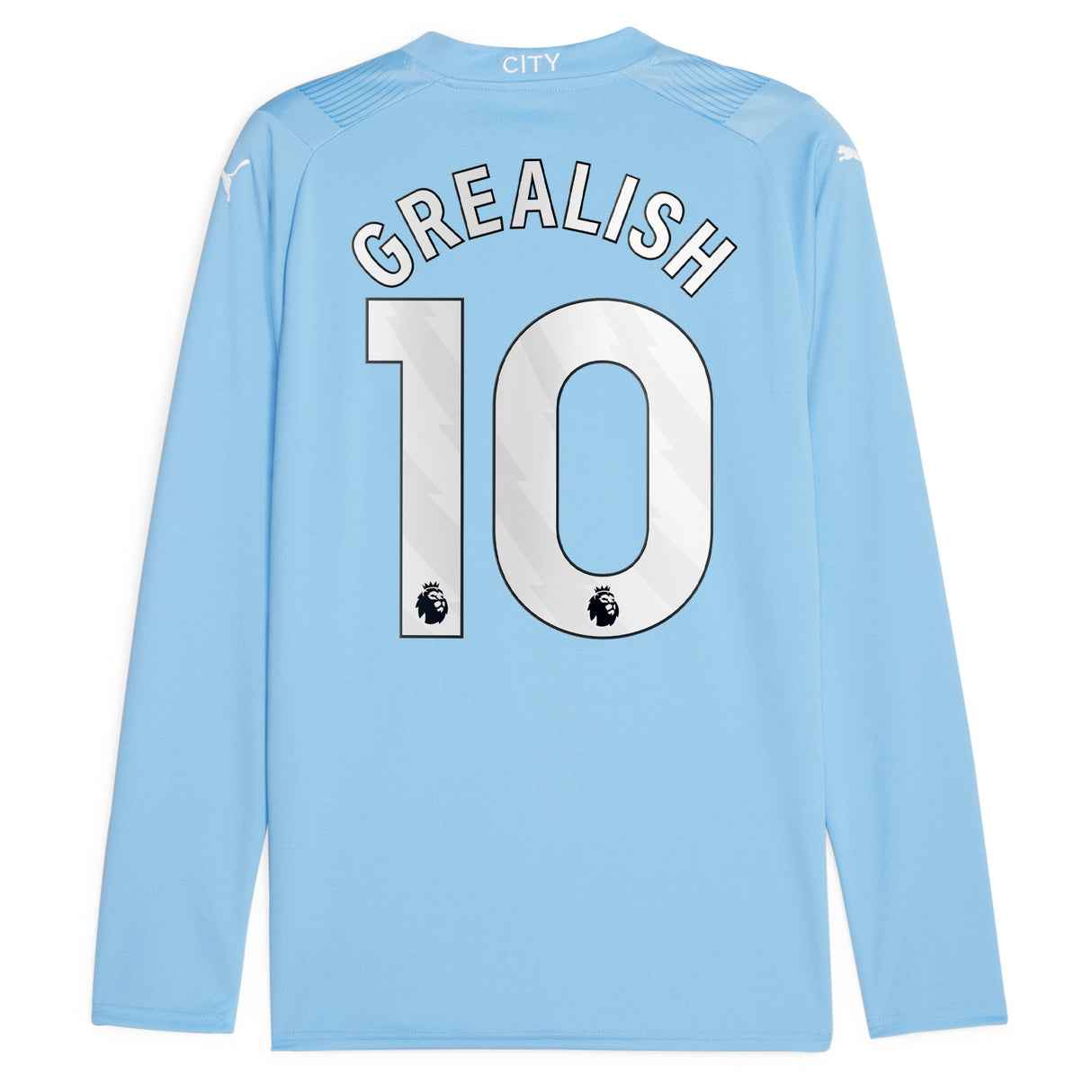 Manchester City Puma Home Shirt 2023-24 - Long Sleeve - Kids with Grealish 10 printing - Kit Captain