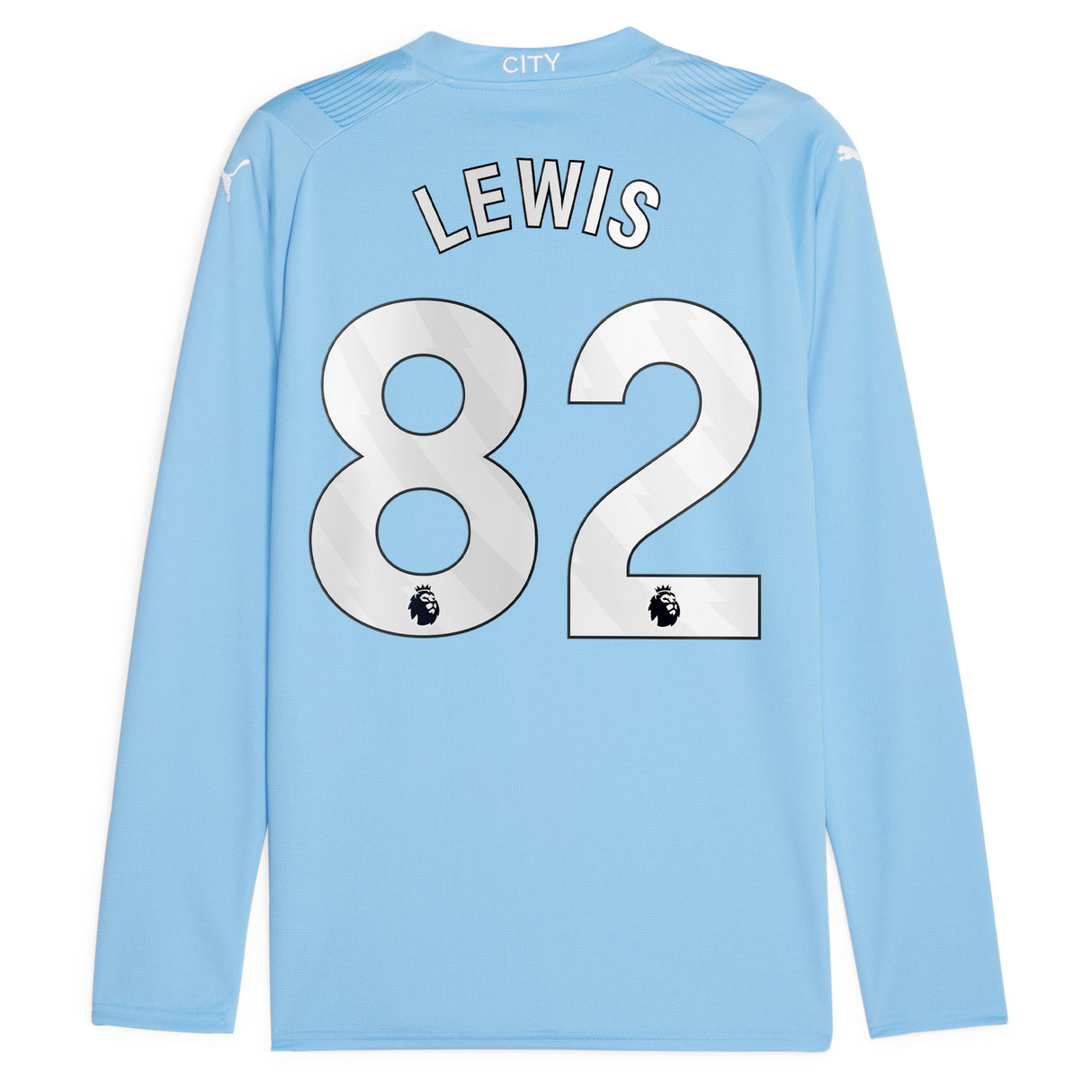 Manchester City Puma Home Shirt 2023-24 - Long Sleeve - Kids with Lewis 82 printing - Kit Captain