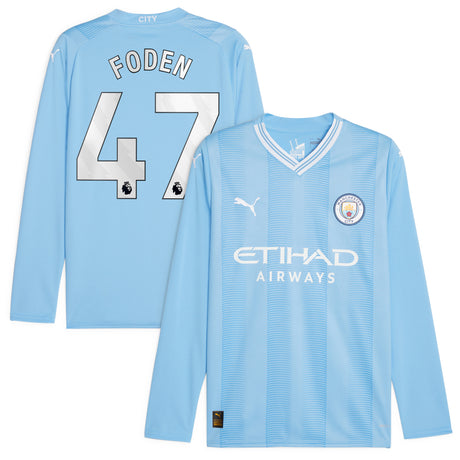 Manchester City Puma Home Shirt 2023-24 - Long Sleeve - Kids with Foden 47 printing - Kit Captain