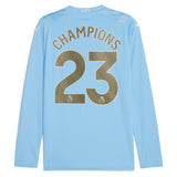 Manchester City Puma Home Shirt 2023-24 - Long Sleeve - Kids with Champions 23 printing - Kit Captain