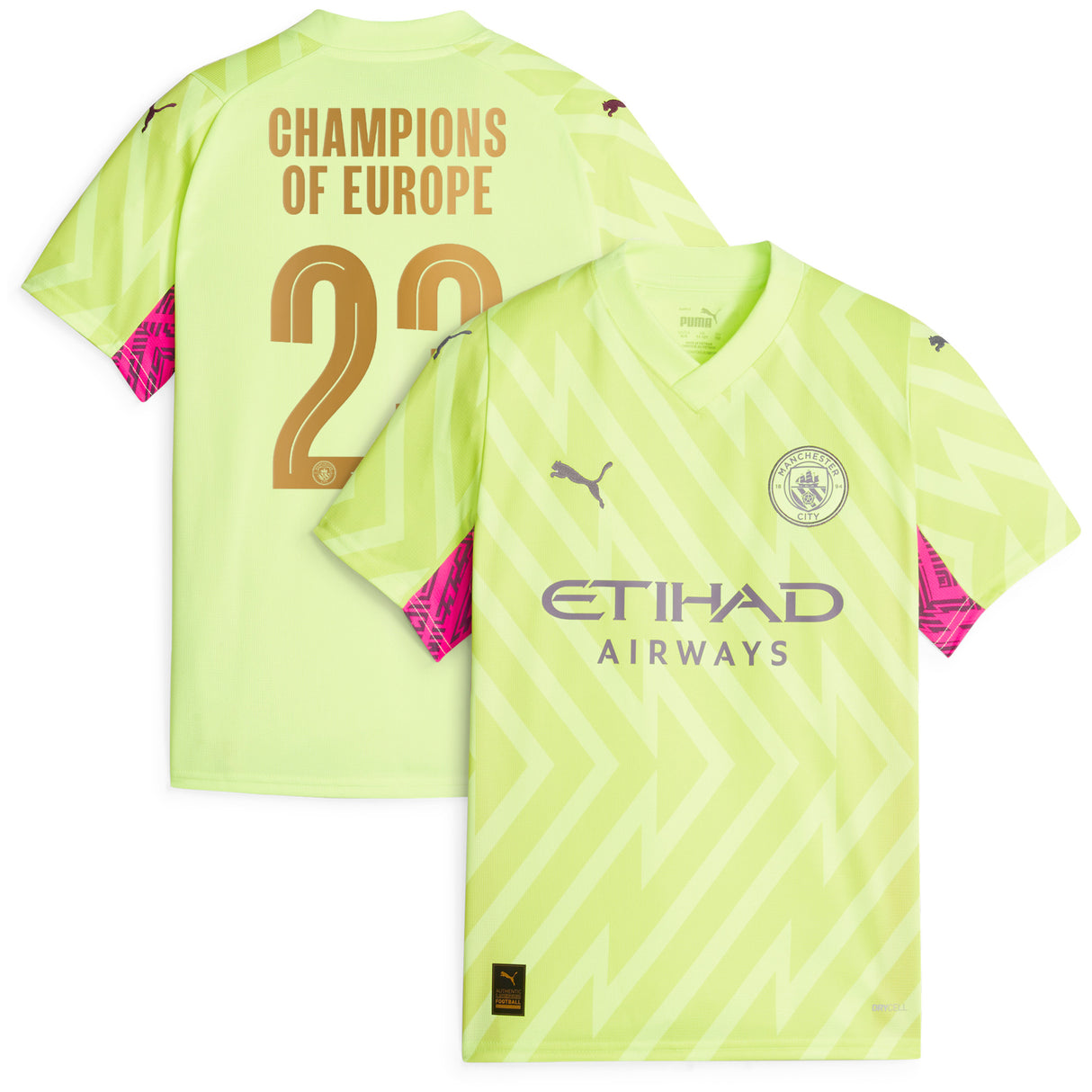 Manchester City Puma Goalkeeper Shirt 2023-24 - Kids with Champions of Europe 23 printing - Kit Captain