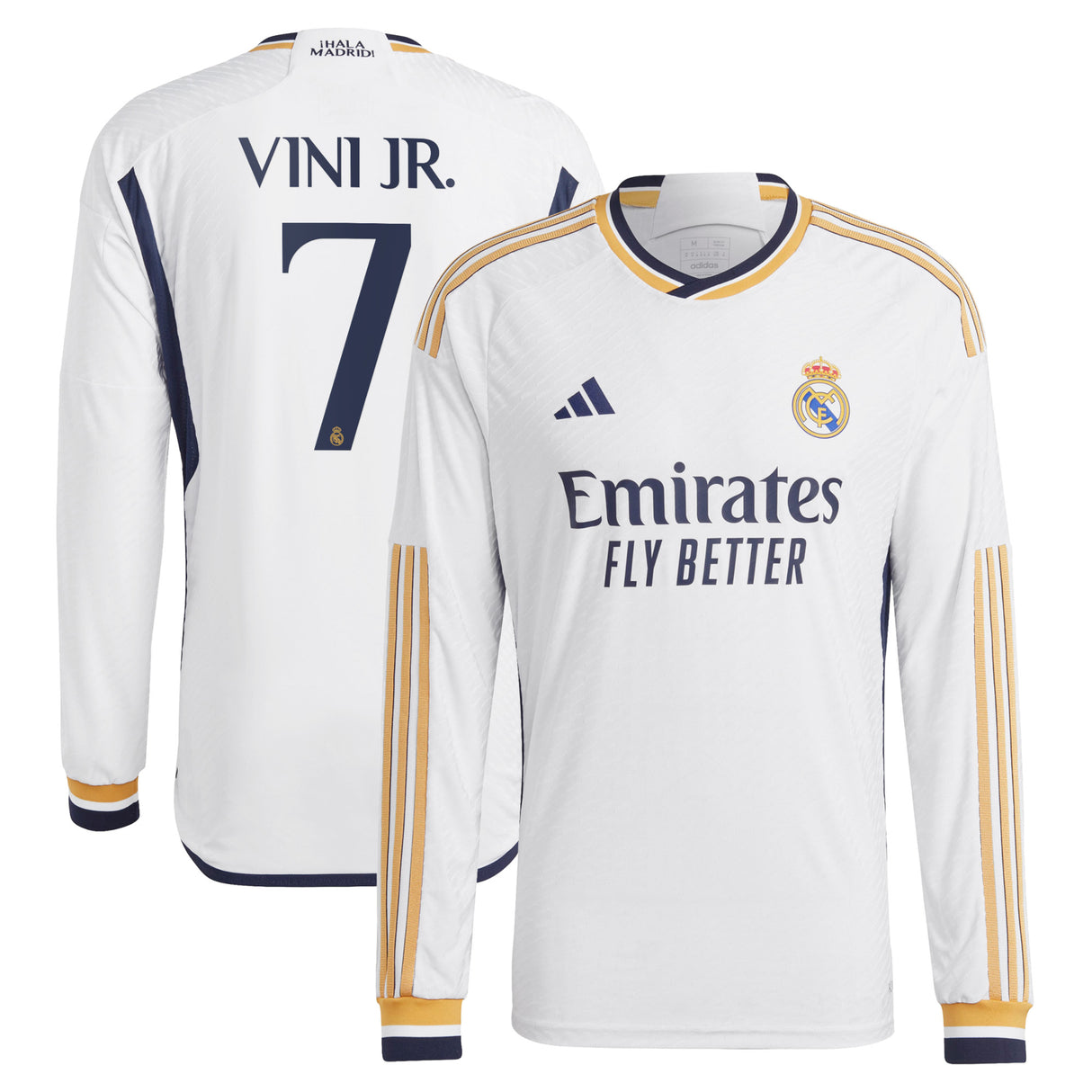 Real Madrid adidas Home Authentic Shirt 2023-24 - Long Sleeve with Vini Jr. 7 printing - Kit Captain