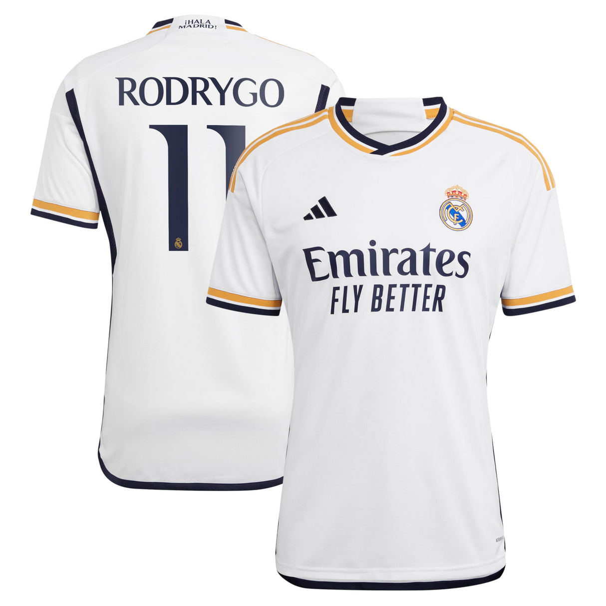 Real Madrid adidas Home Shirt 2023-24 with Rodrygo 11 printing - Kit Captain