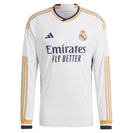Real Madrid adidas Home Authentic Shirt 2023-24 - Long Sleeve with Bellingham 5 printing - Kit Captain