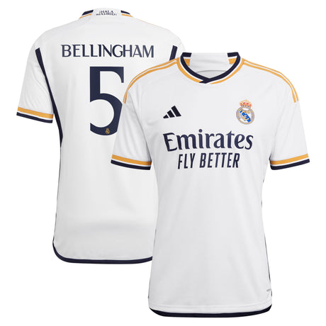 Real Madrid adidas Home Shirt 2023-24 with Bellingham 5 printing - Kit Captain