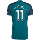 Arsenal adidas Third Authentic Shirt 2023-24 with Martinelli 11 printing - Kit Captain