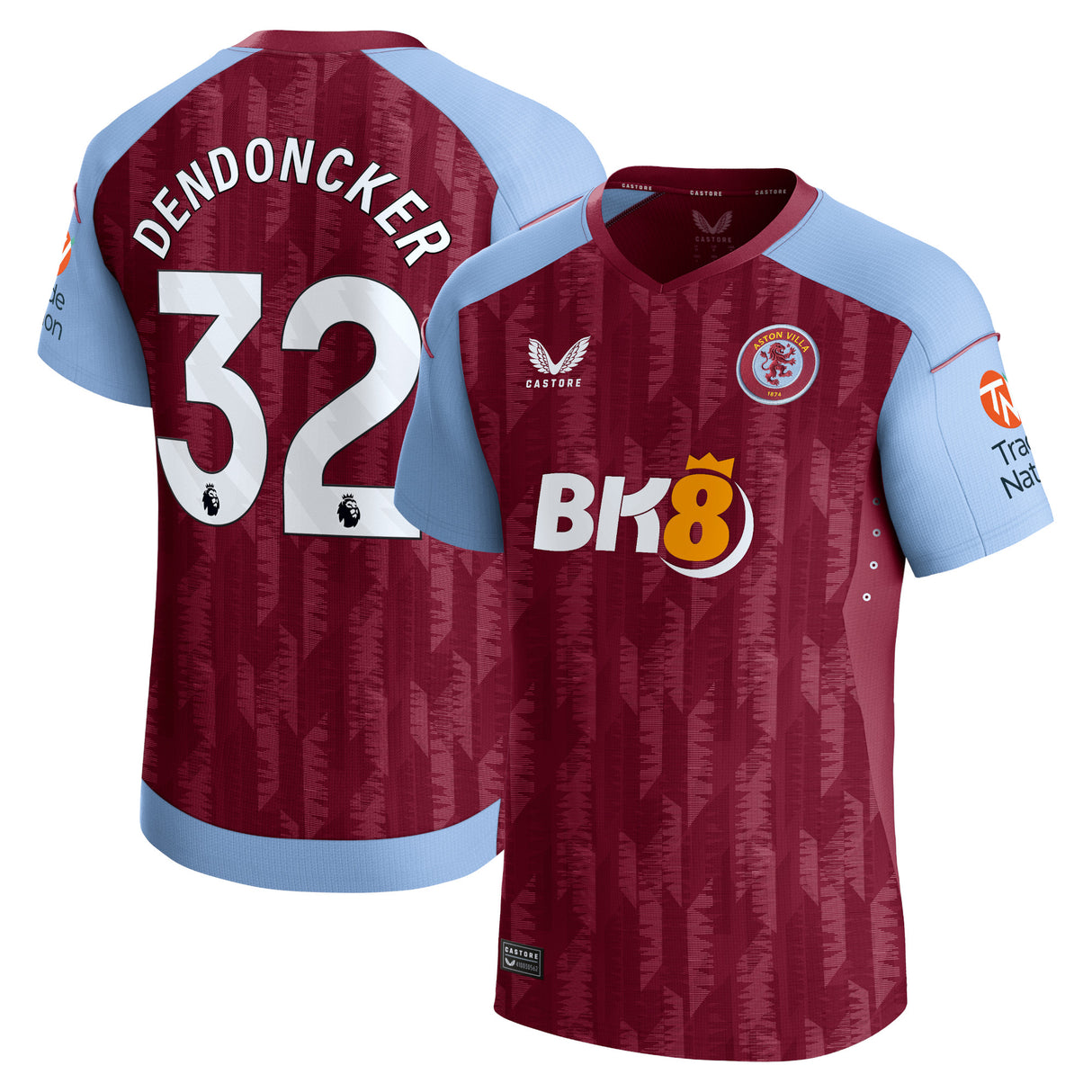 Aston Villa Castore Home Pro Shirt 2023-24 with Dendoncker 32 printing - Kit Captain