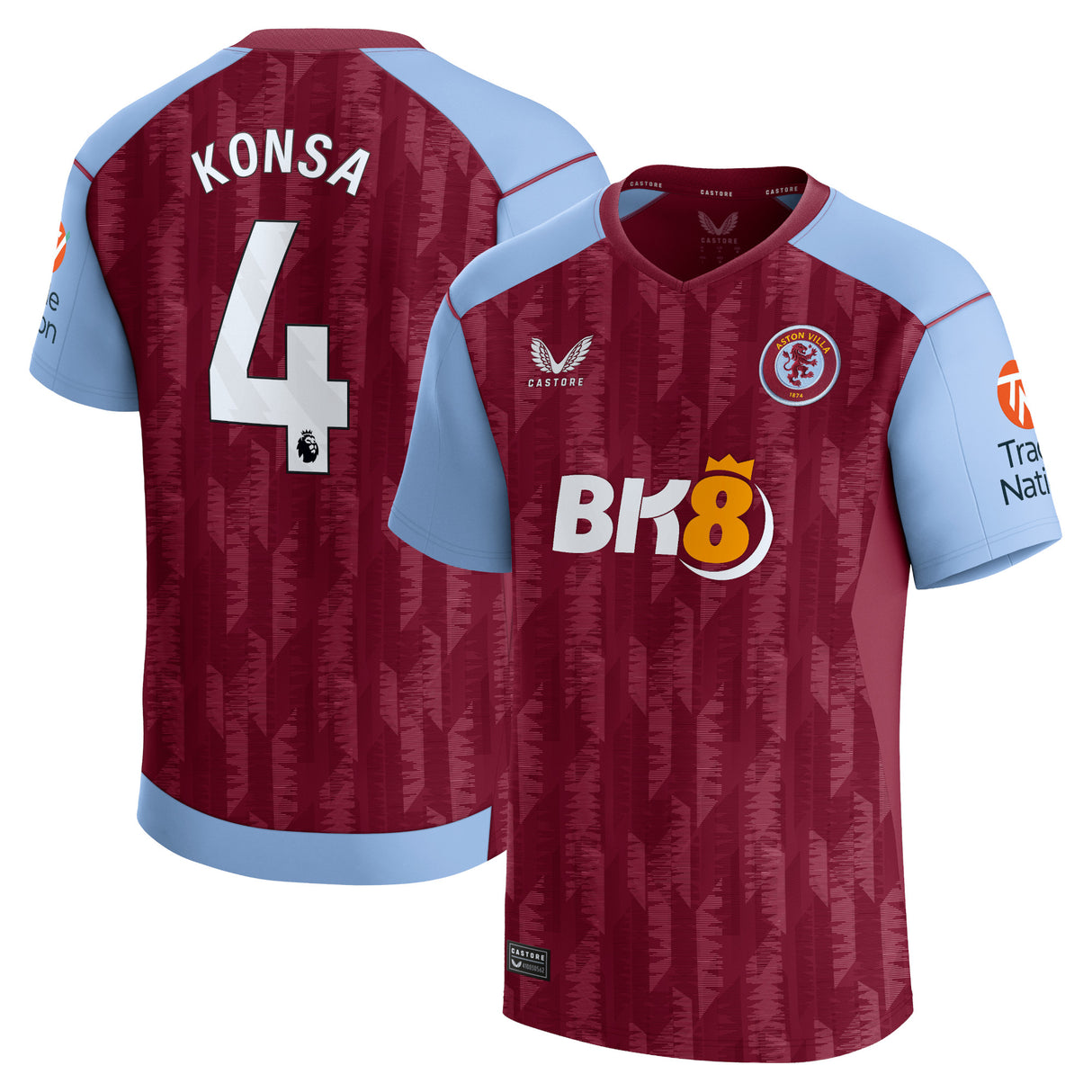 Aston Villa Castore Home Shirt 2023-24 with Konsa 4 printing - Kit Captain