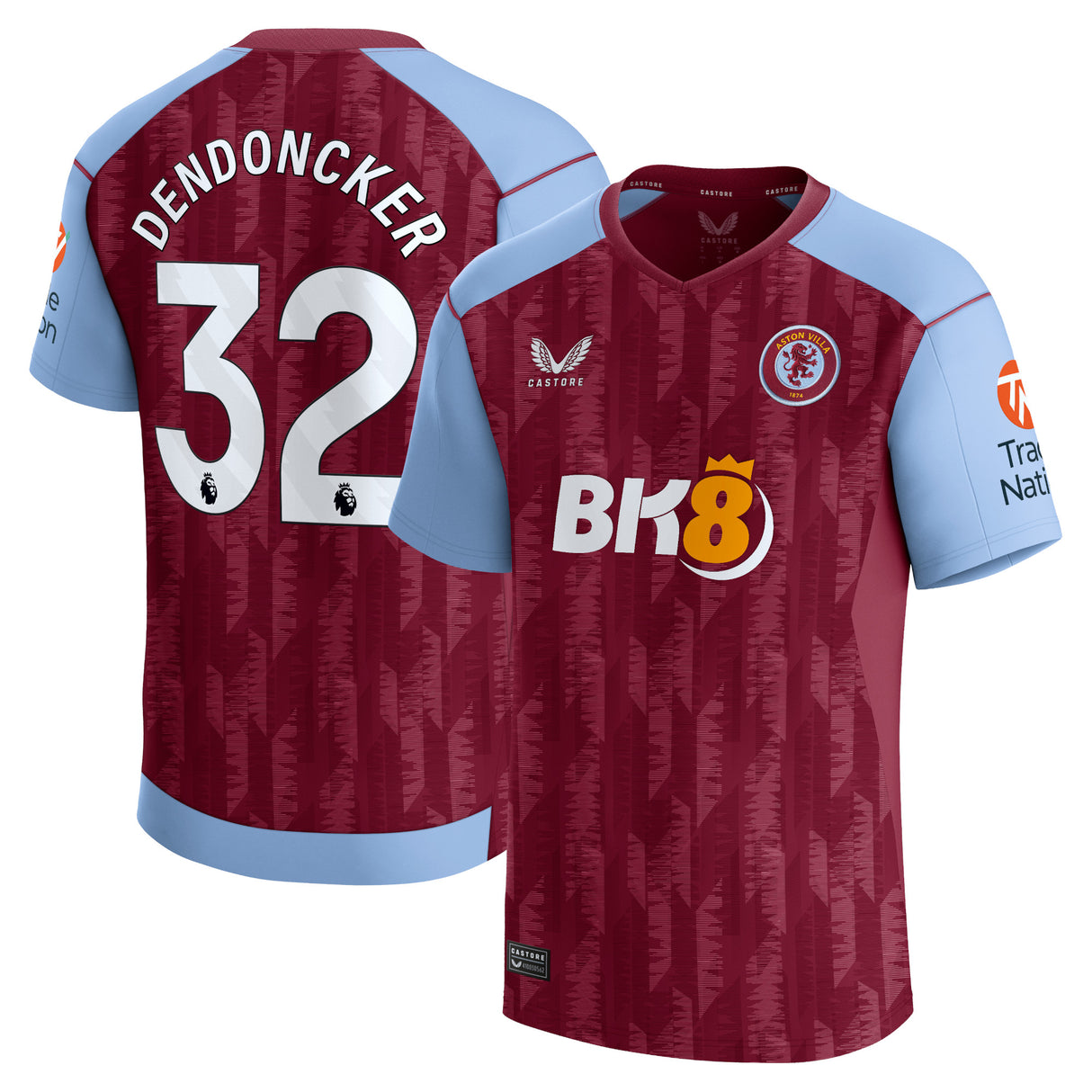 Aston Villa Castore Home Shirt 2023-24 with Dendoncker 32 printing - Kit Captain