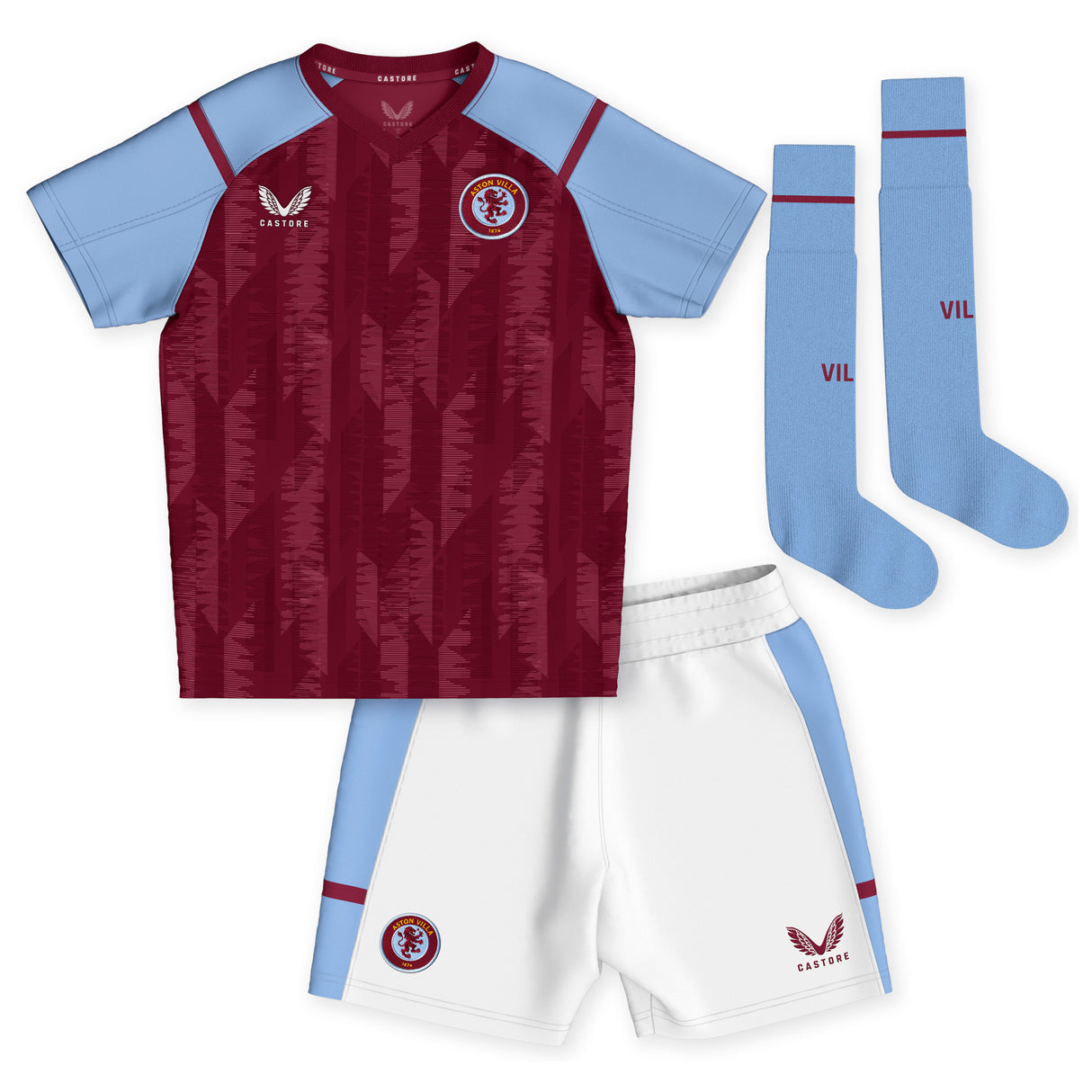 Aston Villa Castore Home Infant Kit 2023-24 with Douglas Luiz 6 printing - Kit Captain