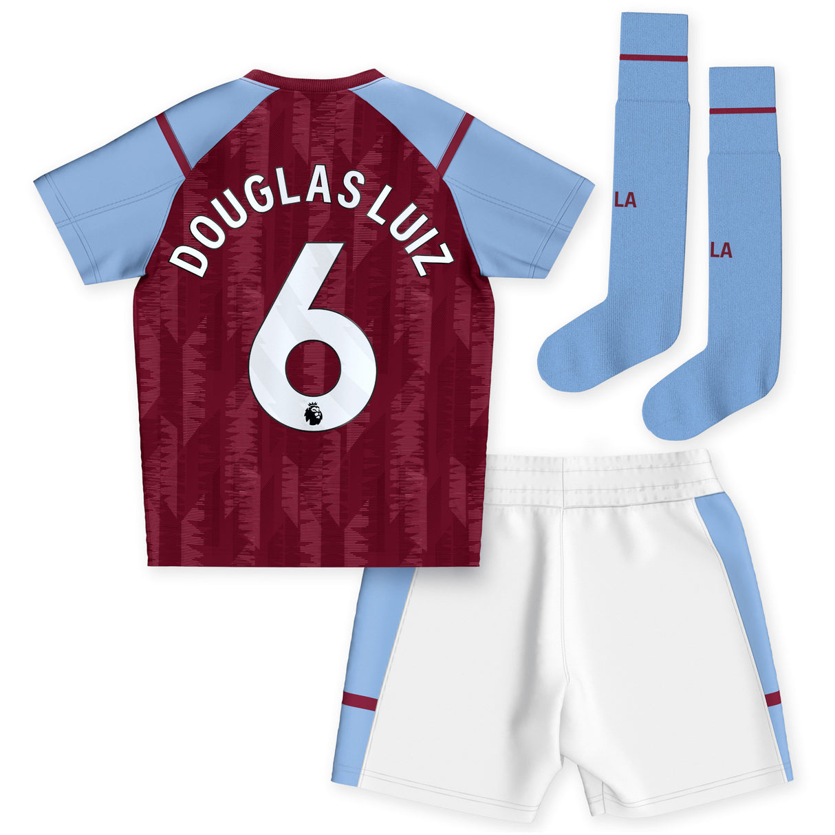 Aston Villa Castore Home Infant Kit 2023-24 with Douglas Luiz 6 printing - Kit Captain