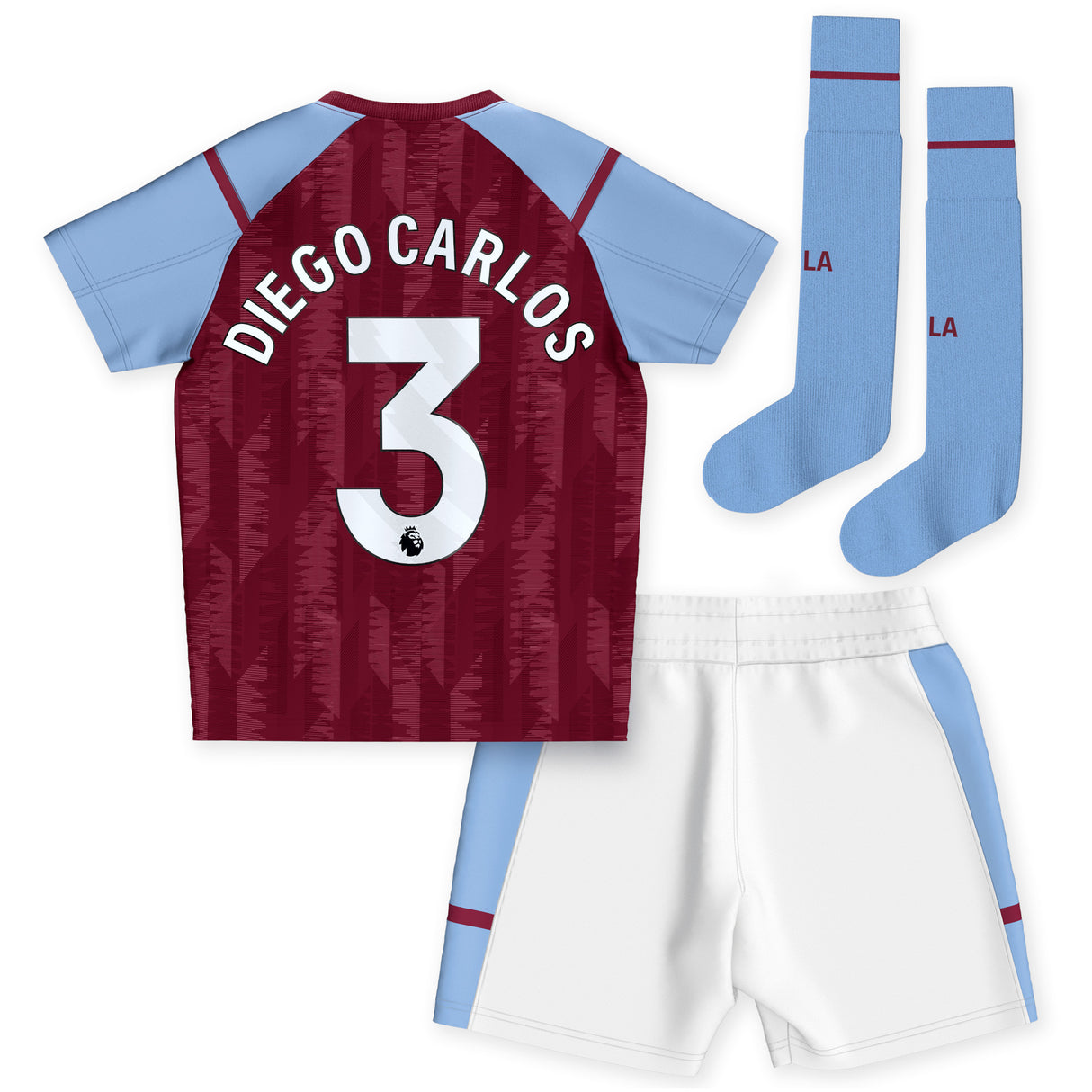 Aston Villa Castore Home Infant Kit 2023-24 with Diego Carlos 3 printing - Kit Captain