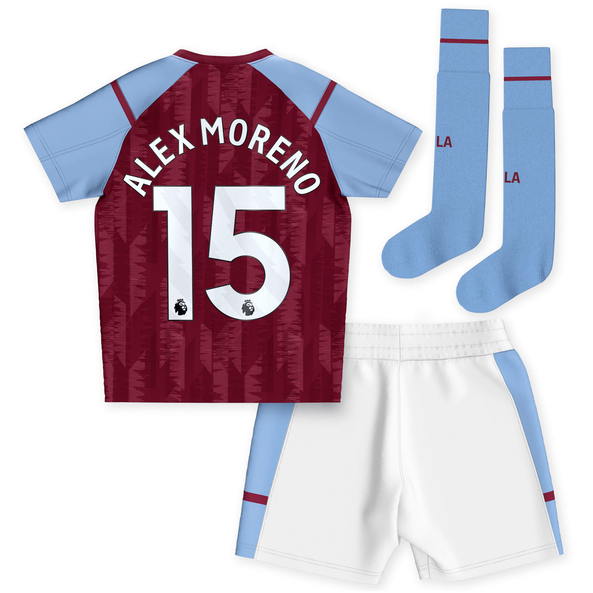 Aston Villa Castore Home Infant Kit 2023-24 with Alex Moreno 15 printing - Kit Captain