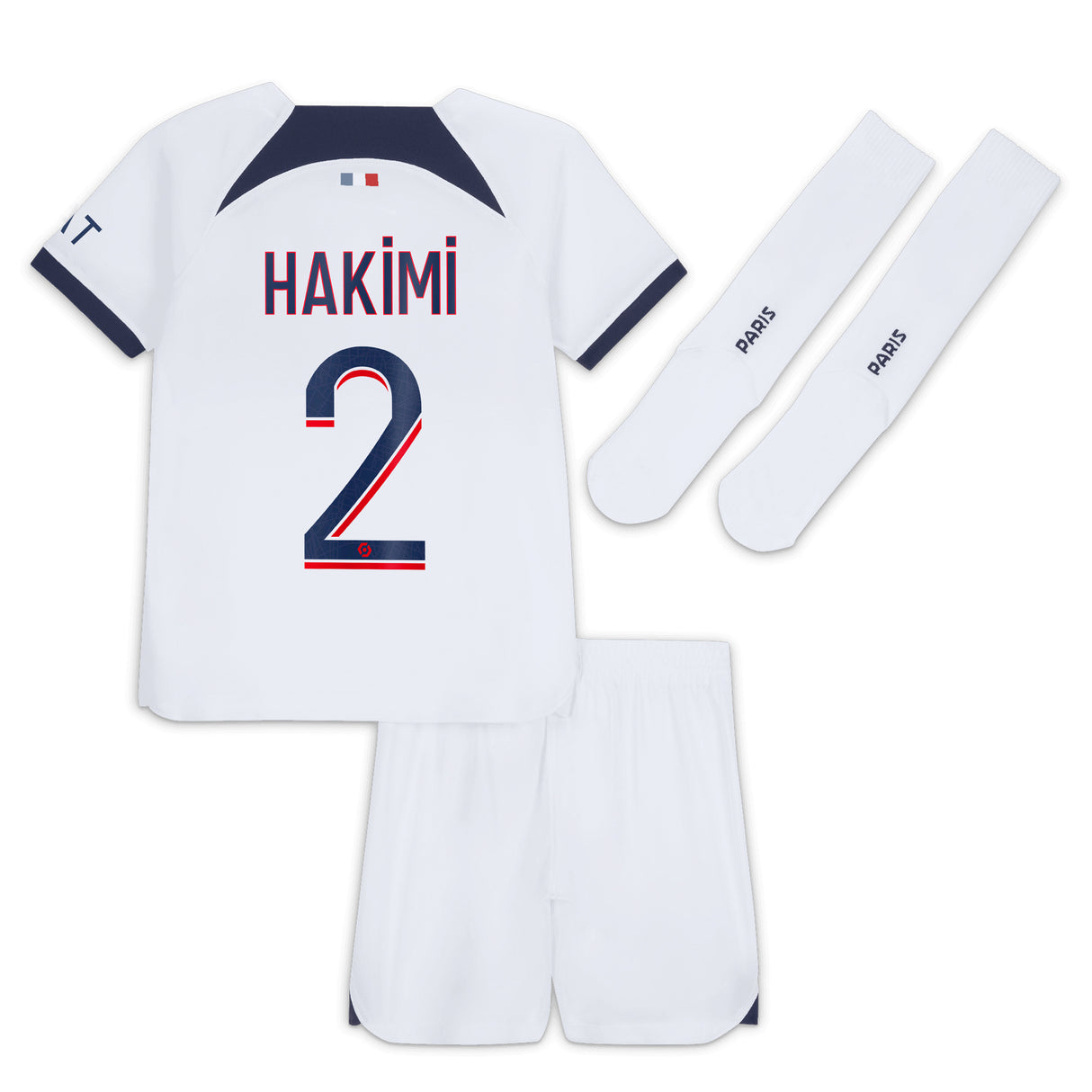 Paris Saint-Germain Nike Away Stadium Kit 2023-24 - Little Kids with Hakimi 2 printing - Kit Captain