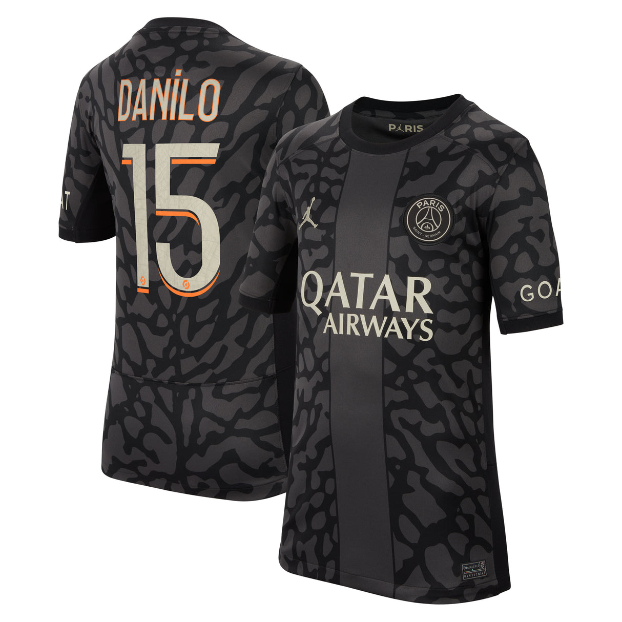 PSG x Jordan Third Stadium Shirt 2023-24 - Kids with Danilo 15 printing - Kit Captain