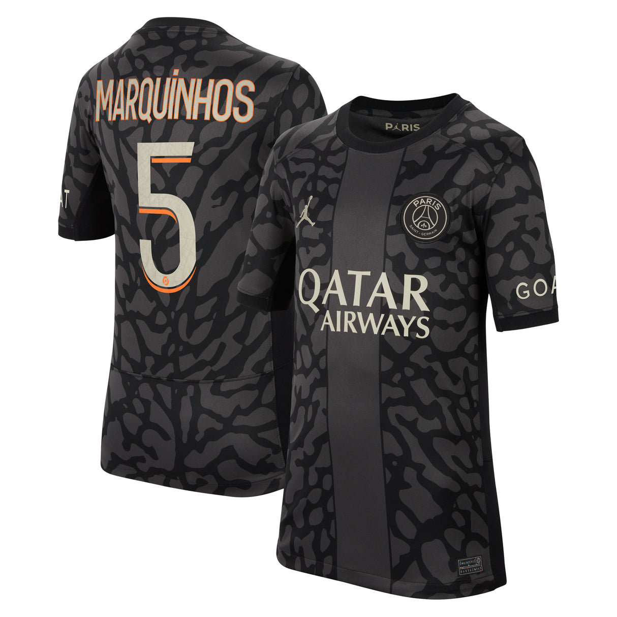 PSG x Jordan Third Stadium Shirt 2023-24 - Kids with Marquinhos 5 printing - Kit Captain