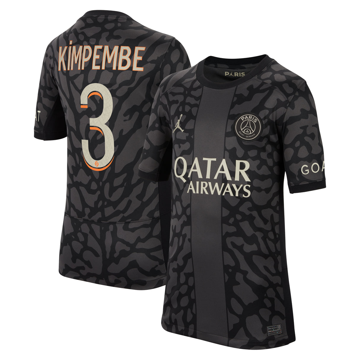 PSG x Jordan Third Stadium Shirt 2023-24 - Kids with Kimpembe 3 printing - Kit Captain