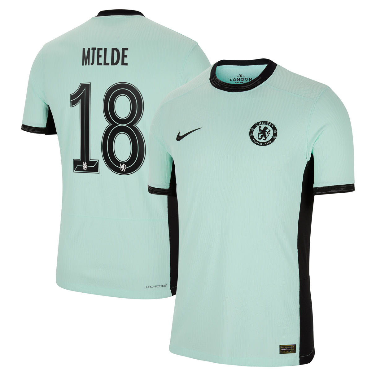 Chelsea Third Vapor Match Shirt 2023-24 with Mjelde 18 printing - Kit Captain