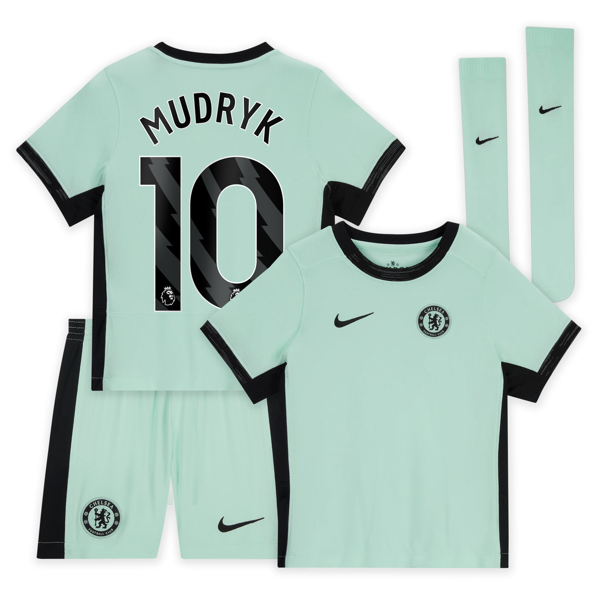 Chelsea Third Stadium Kit 2023-24 - Little Kids with Mudryk 10 printing - Kit Captain