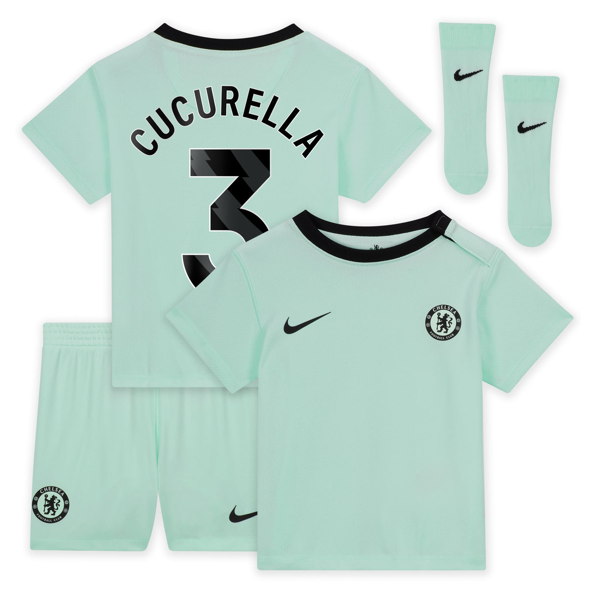 Chelsea Third Stadium Kit 2023-24 - Infants with Cucurella 3 printing - Kit Captain