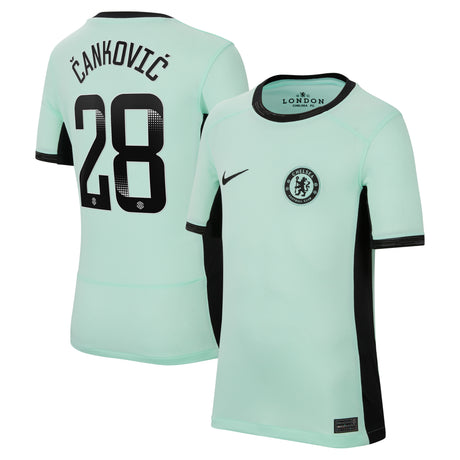 Chelsea WSL Third Stadium Shirt 2023-24 - Kids with Čanković 28 printing - Kit Captain