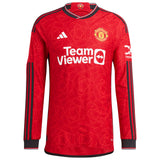 Manchester United EPL adidas Home Authentic Shirt 2023-24 - Long Sleeve with Martinez 6 printing - Kit Captain