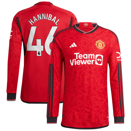 Manchester United EPL adidas Home Authentic Shirt 2023-24 - Long Sleeve with Hannibal 46 printing - Kit Captain