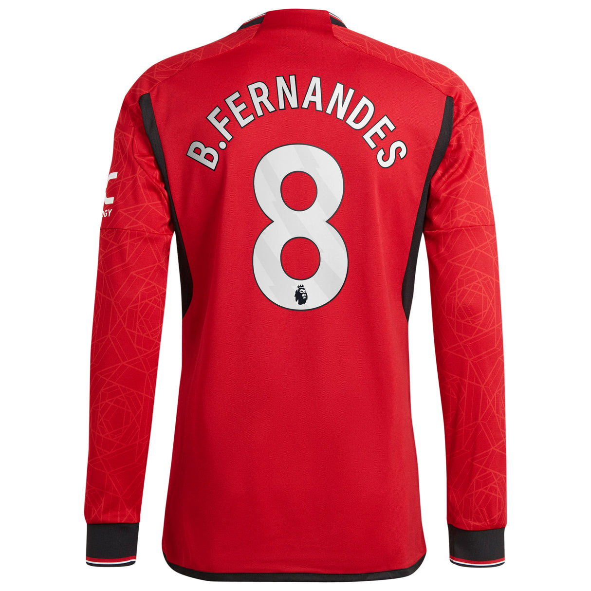 Manchester United EPL adidas Home Authentic Shirt 2023-24 - Long Sleeve with B.Fernandes 8 printing - Kit Captain