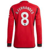 Manchester United EPL adidas Home Authentic Shirt 2023-24 - Long Sleeve with B.Fernandes 8 printing - Kit Captain