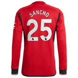 Manchester United EPL adidas Home Authentic Shirt 2023-24 - Long Sleeve with Sancho 25 printing - Kit Captain