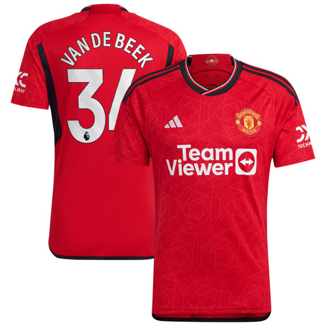 Manchester United EPL adidas Home Shirt 2023-24 with Van De Beek 34 printing - Kit Captain