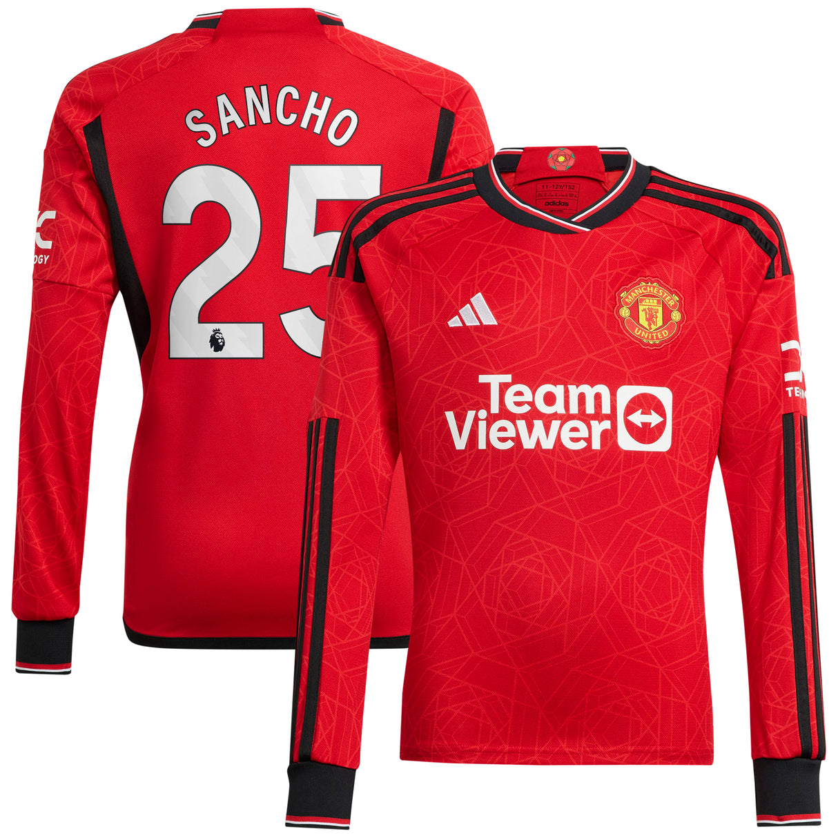 Manchester United EPL adidas Home Shirt 2023-24 - Long Sleeve with Sancho 25 printing - Kit Captain